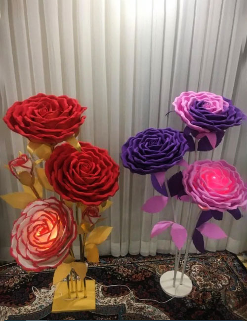 مراحل ساخت چراغخواب طرح گل رز فومی